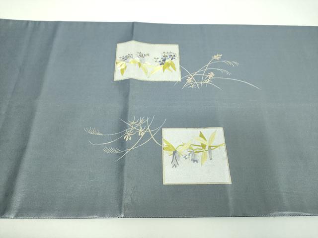 平和屋着物▼太鼓柄袋帯　刺繍　草花文　金銀彩　引箔　正絹　逸品　DABI6720ps
