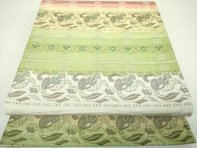 平和屋着物▼全通柄袋帯　更紗花文　金糸　正絹　逸品　DABI6722ps