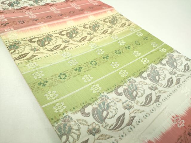 平和屋着物▼全通柄袋帯　更紗花文　金糸　正絹　逸品　DABI6722ps