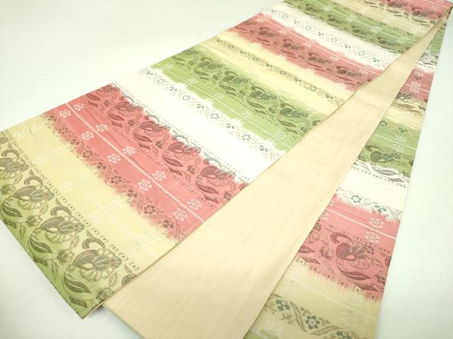 平和屋着物▼全通柄袋帯　更紗花文　金糸　正絹　逸品　DABI6722ps