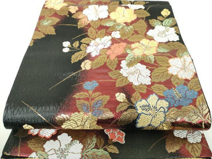 平和屋着物▼六通柄袋帯　草花文　金銀糸　正絹　逸品　DABI6724ps