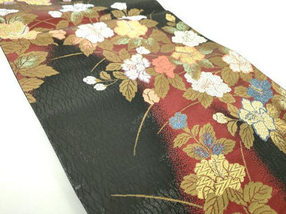 平和屋着物▼六通柄袋帯　草花文　金銀糸　正絹　逸品　DABI6724ps