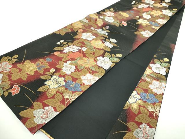 平和屋着物▼六通柄袋帯　草花文　金銀糸　正絹　逸品　DABI6724ps
