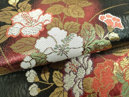 平和屋着物▼六通柄袋帯　草花文　金銀糸　正絹　逸品　DABI6724ps