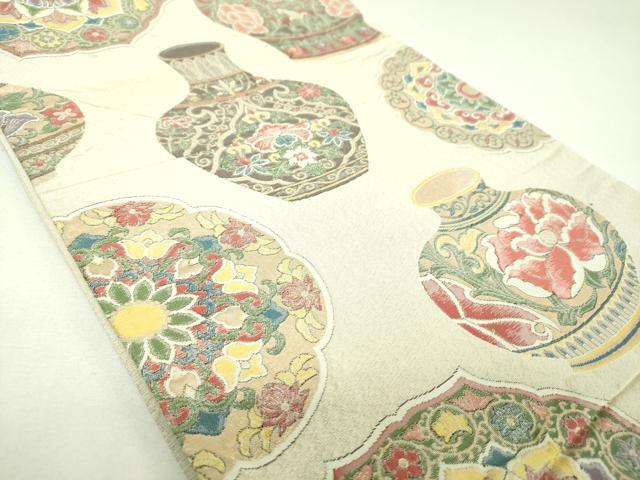 平和屋着物▼六通柄袋帯　中国花瓶　金糸　正絹　逸品　DABI6728ps