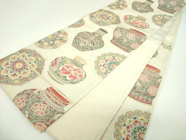 平和屋着物▼六通柄袋帯　中国花瓶　金糸　正絹　逸品　DABI6728ps