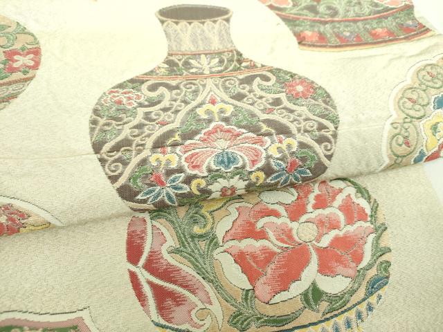 平和屋着物▼六通柄袋帯　中国花瓶　金糸　正絹　逸品　DABI6728ps