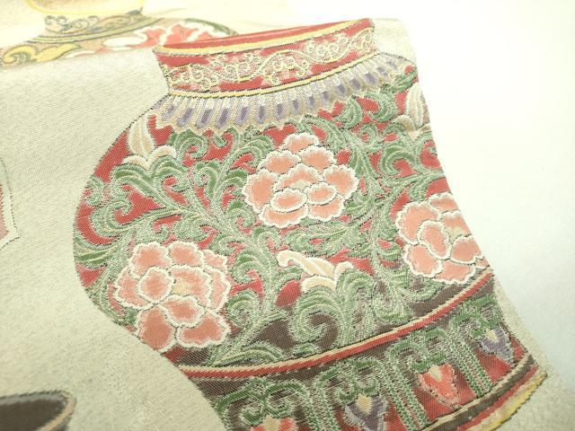 平和屋着物▼六通柄袋帯　中国花瓶　金糸　正絹　逸品　DABI6728ps