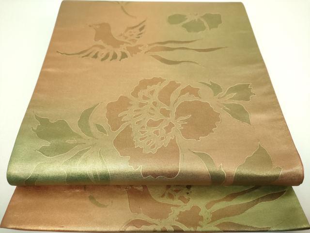 平和屋着物▼両面　六通柄袋帯　花鳥文　金彩　正絹　逸品　DABI6729ps
