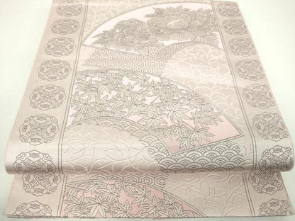 平和屋着物▼本場筑前博多織　八寸名古屋帯　地紙花文　正絹　逸品　未使用　DABI6736ps