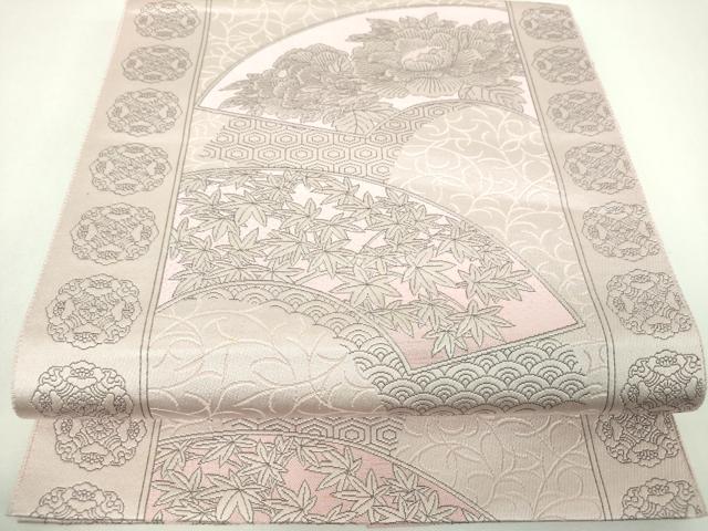 平和屋着物▼本場筑前博多織　八寸名古屋帯　地紙花文　正絹　逸品　未使用　DABI6736ps
