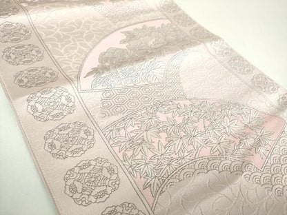 平和屋着物▼本場筑前博多織　八寸名古屋帯　地紙花文　正絹　逸品　未使用　DABI6736ps