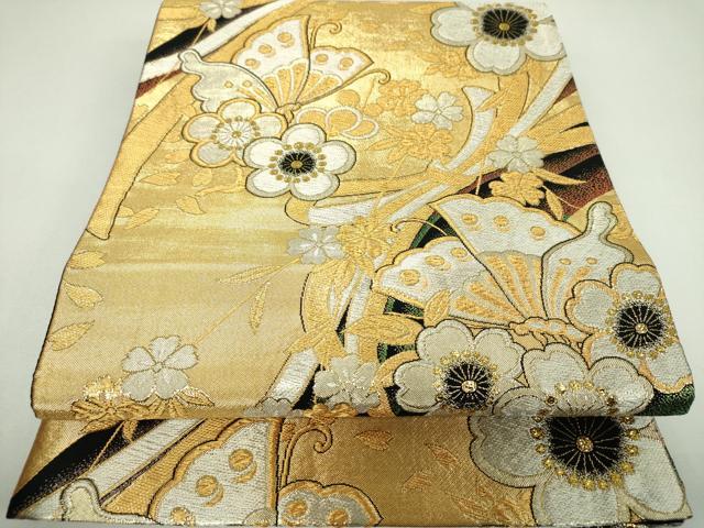 平和屋着物▼六通柄袋帯　舞蝶桜　金銀糸　正絹　逸品　DABI6743ps