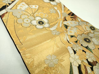 平和屋着物▼六通柄袋帯　舞蝶桜　金銀糸　正絹　逸品　DABI6743ps
