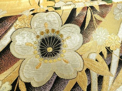 平和屋着物▼六通柄袋帯　舞蝶桜　金銀糸　正絹　逸品　DABI6743ps