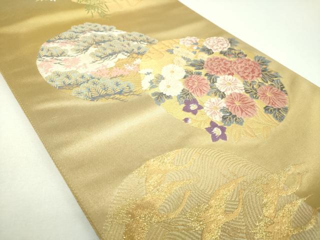 平和屋着物▼西陣　じゅらく謹製　六通柄袋帯　唐織　飛鶴花丸文　金銀糸　証紙付き　正絹　逸品　DABI6754ps