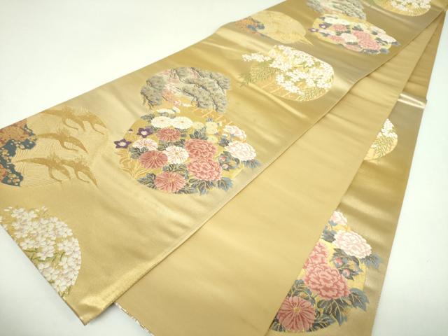 平和屋着物▼西陣　じゅらく謹製　六通柄袋帯　唐織　飛鶴花丸文　金銀糸　証紙付き　正絹　逸品　DABI6754ps