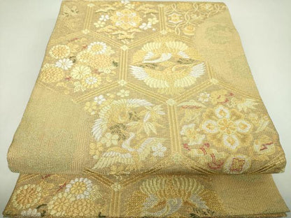 平和屋本店▼六通柄袋帯　亀甲吉祥文　本金箔　正絹　逸品　DABI6755ps