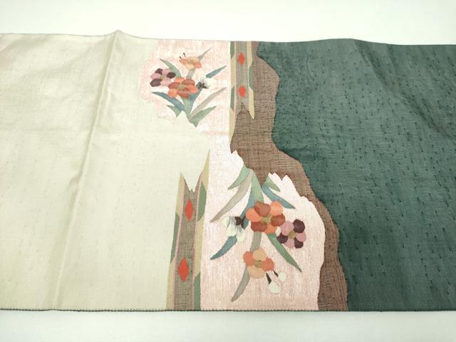 平和屋着物●太鼓柄袋帯　すくい織　孔雀花文　金糸　正絹　逸品　DABI6762ps
