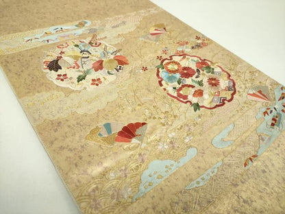 平和屋着物▼中国三大刺繍　相良刺繍　蘇州刺繍　総刺繍　太鼓柄袋帯　雪輪宝尽くし花文　金銀糸　引箔　正絹　逸品　DABI6766ps