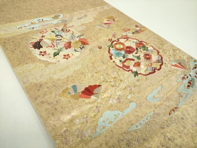 平和屋着物▼中国三大刺繍　相良刺繍　蘇州刺繍　総刺繍　太鼓柄袋帯　雪輪宝尽くし花文　金銀糸　引箔　正絹　逸品　DABI6766ps