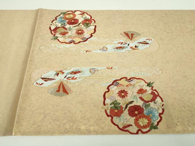 平和屋着物▼中国三大刺繍　相良刺繍　蘇州刺繍　総刺繍　太鼓柄袋帯　雪輪宝尽くし花文　金銀糸　引箔　正絹　逸品　DABI6766ps