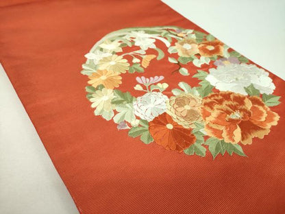 平和屋着物▼太鼓柄袋帯　総刺繍　花丸文　金糸　正絹　逸品　DABI6773ps