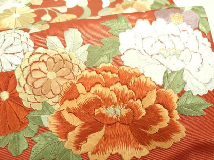 平和屋着物▼太鼓柄袋帯　総刺繍　花丸文　金糸　正絹　逸品　DABI6773ps