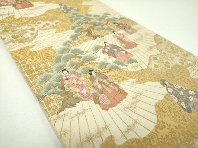 平和屋着物▼伝統工芸士　平田藤三郎　六通柄袋帯　紹巴　能　舞　金糸　正絹　逸品　DABI6776ps