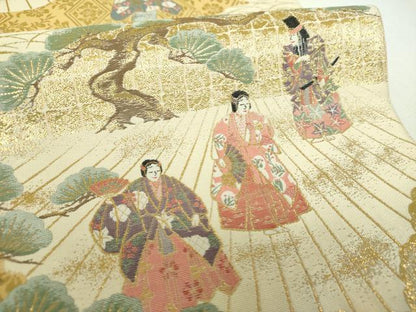 平和屋着物▼伝統工芸士　平田藤三郎　六通柄袋帯　紹巴　能　舞　金糸　正絹　逸品　DABI6776ps