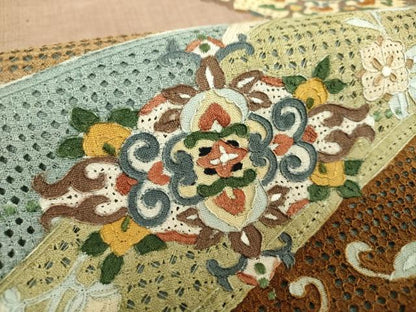 平和屋着物●中国三大刺繍　スワトウ刺繍　汕頭刺繍　総刺繍　太鼓柄袋帯　紬地　正倉院花菱文　正絹　逸品　DABI6783ps