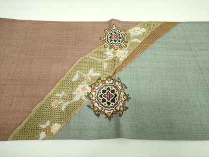 平和屋着物●中国三大刺繍　スワトウ刺繍　汕頭刺繍　総刺繍　太鼓柄袋帯　紬地　正倉院花菱文　正絹　逸品　DABI6783ps