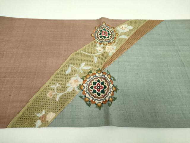 平和屋着物●中国三大刺繍　スワトウ刺繍　汕頭刺繍　総刺繍　太鼓柄袋帯　紬地　正倉院花菱文　正絹　逸品　DABI6783ps