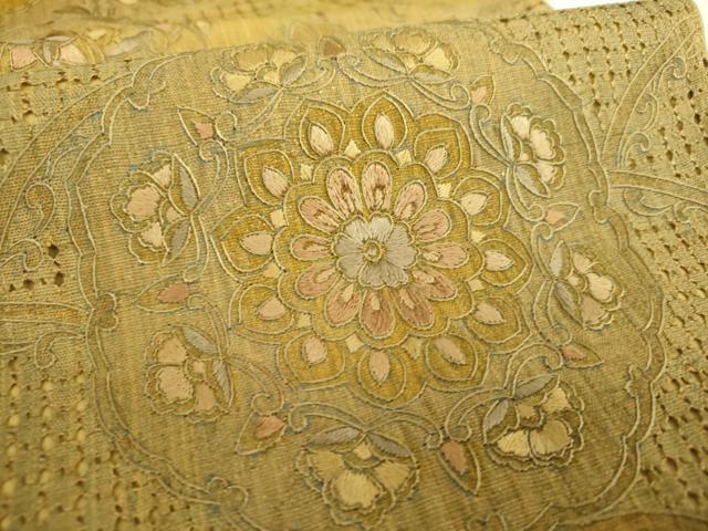 平和屋着物●極上　中国三大刺繍　スワトウ刺繍　汕頭刺繍　総刺繍　袋帯　紬地　正倉院花文　金通し地　正絹　逸品　DABI6784ps