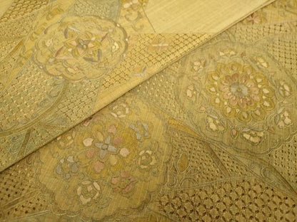 平和屋着物●極上　中国三大刺繍　スワトウ刺繍　汕頭刺繍　総刺繍　袋帯　紬地　正倉院花文　金通し地　正絹　逸品　DABI6784ps