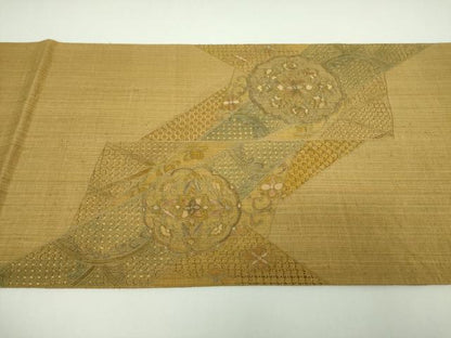 平和屋着物●極上　中国三大刺繍　スワトウ刺繍　汕頭刺繍　総刺繍　袋帯　紬地　正倉院花文　金通し地　正絹　逸品　DABI6784ps