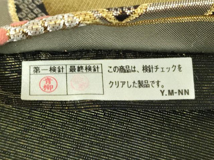 平和屋着物▼両面　六通柄袋帯　扇面桜　金銀糸　正絹　逸品　DABI6813ps