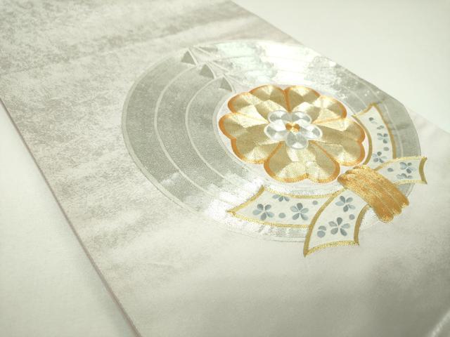 平和屋着物▼太鼓柄袋帯　駒刺繍　総刺繍　束ね熨斗花文　金銀糸　引箔　正絹　逸品　DABI6814ps