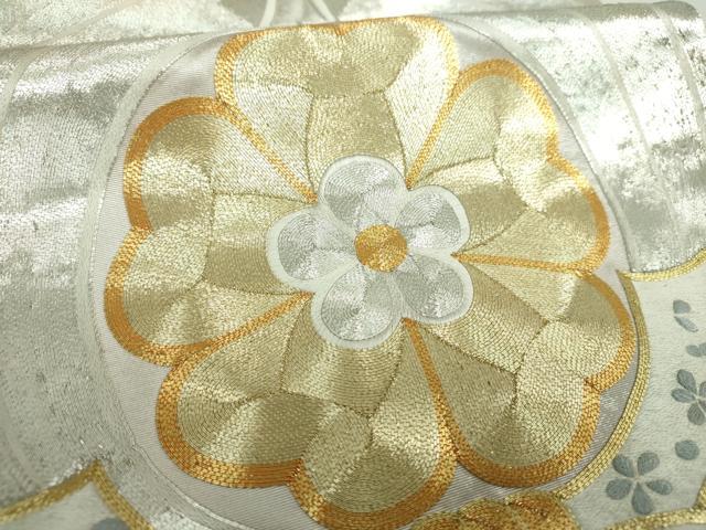 平和屋着物▼太鼓柄袋帯　駒刺繍　総刺繍　束ね熨斗花文　金銀糸　引箔　正絹　逸品　DABI6814ps