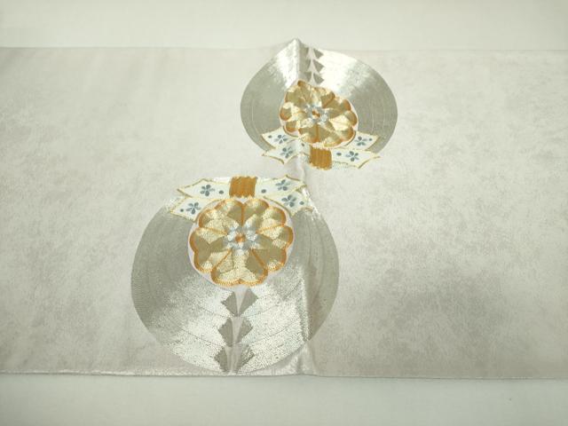 平和屋着物▼太鼓柄袋帯　駒刺繍　総刺繍　束ね熨斗花文　金銀糸　引箔　正絹　逸品　DABI6814ps