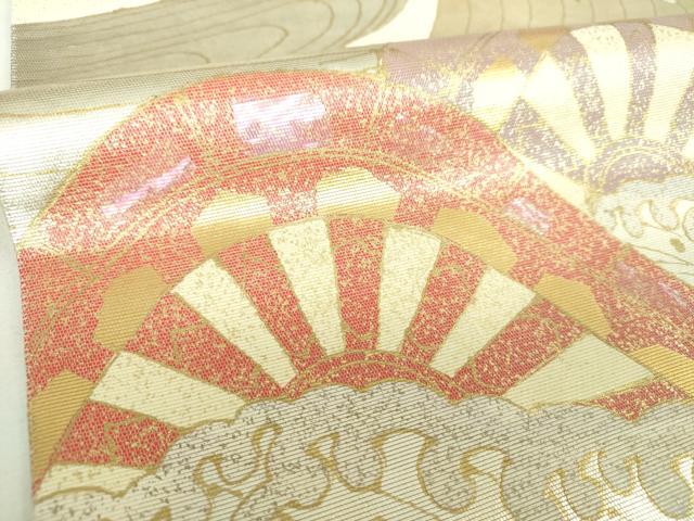 平和屋着物▼太鼓柄袋帯　螺鈿箔　立波片輪車　金銀彩　正絹　逸品　DABI6819ps