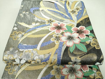 平和屋着物●西陣　京洛苑たはら謹製　六通柄袋帯　唐織　舞桜　金銀糸　正絹　逸品　DABI6824ps
