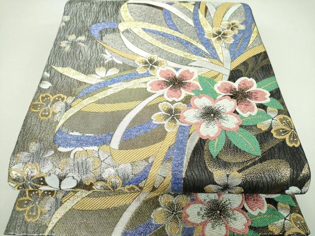 平和屋着物●西陣　京洛苑たはら謹製　六通柄袋帯　唐織　舞桜　金銀糸　正絹　逸品　DABI6824ps