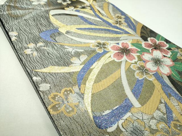 平和屋着物●西陣　京洛苑たはら謹製　六通柄袋帯　唐織　舞桜　金銀糸　正絹　逸品　DABI6824ps