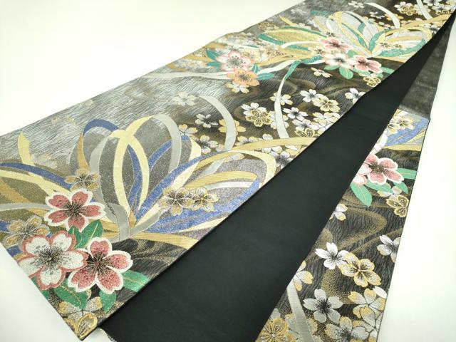 平和屋着物●西陣　京洛苑たはら謹製　六通柄袋帯　唐織　舞桜　金銀糸　正絹　逸品　DABI6824ps