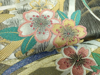 平和屋着物●西陣　京洛苑たはら謹製　六通柄袋帯　唐織　舞桜　金銀糸　正絹　逸品　DABI6824ps