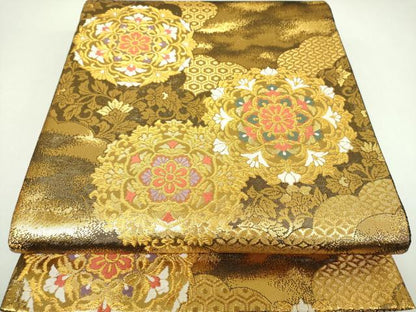 平和屋着物▼佐賀錦　六通柄袋帯　唐織　雲取り正倉院花文　金糸　正絹　逸品　未使用　DABI6826ps