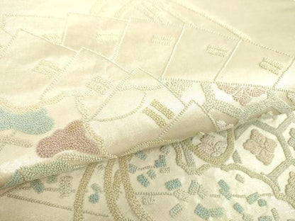 平和屋着物▼中国三大刺繍　総相良刺繍　総刺繍　太鼓柄袋帯　檜扇鴛鴦花文　引箔　正絹　逸品　DABI6830ps
