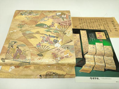 平和屋着物▼六通柄袋帯　九百錦　伊勢物語　金糸　上代68万　反端付き　正絹　逸品　DABI6833ps