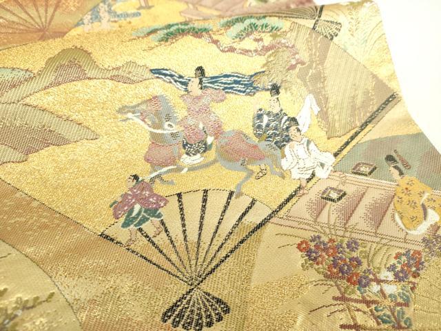 平和屋着物▼六通柄袋帯　九百錦　伊勢物語　金糸　上代68万　反端付き　正絹　逸品　DABI6833ps